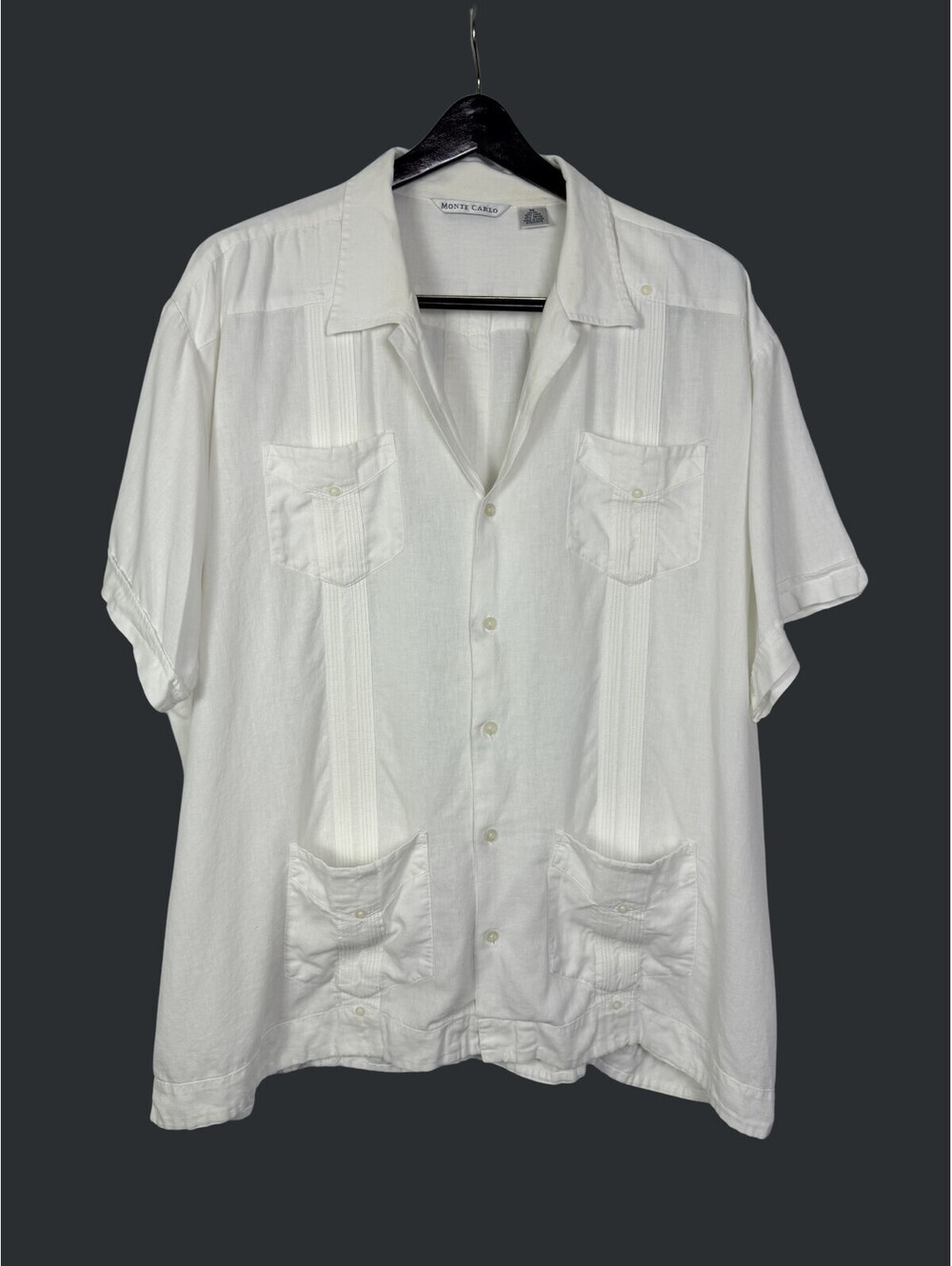 Monte Carlo Linen Blend Resort Guayabera Camp Shirt White Men's 3X